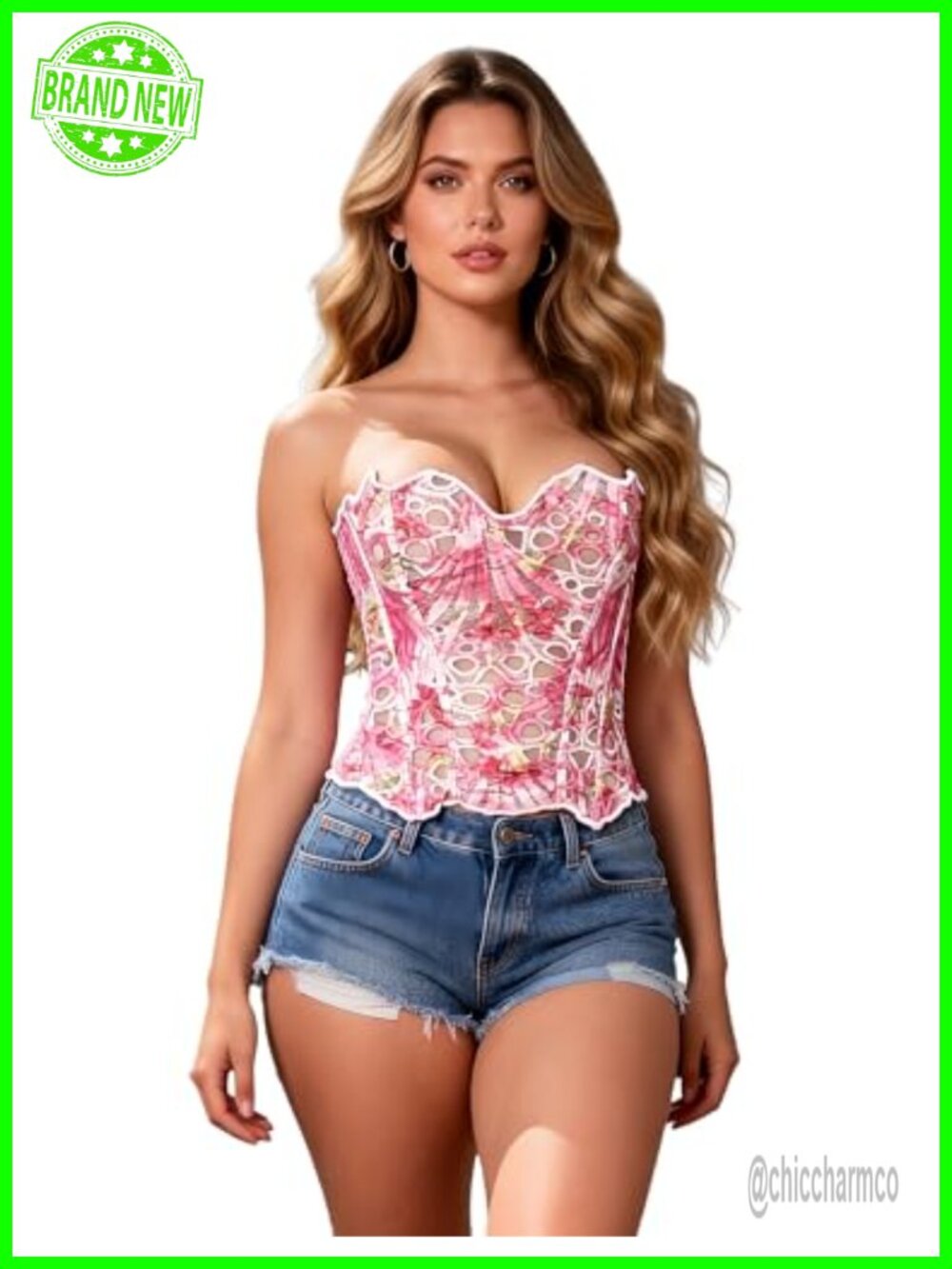 Floral Lace Corset Top Lace-Up Bustier Sheer Petal Neckline